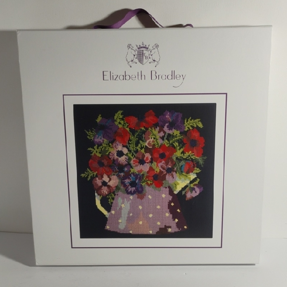 Elizabeth Bradley Flower Pot Collection Anemone Pitcher 16x16 Needle Point
